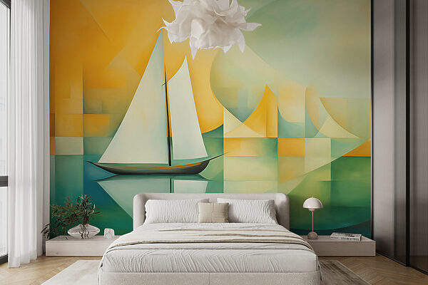 Painting of a sailboat on water Wall murals Painting of a sailboat on water