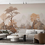 Wall murals River with trees and mountains