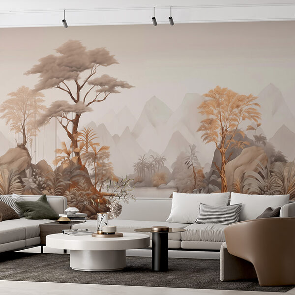 River with trees and mountains Wall murals River with trees and mountains