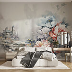 Wall murals Painting of flowers and a castle
