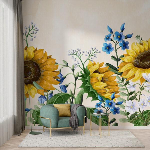 Group of sunflowers and other flowers Wall murals Group of sunflowers and other flowers