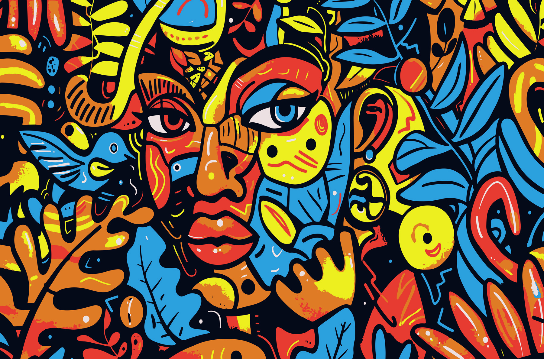 Wall mural Colorful art of a face : w01345 - Muralas.us
