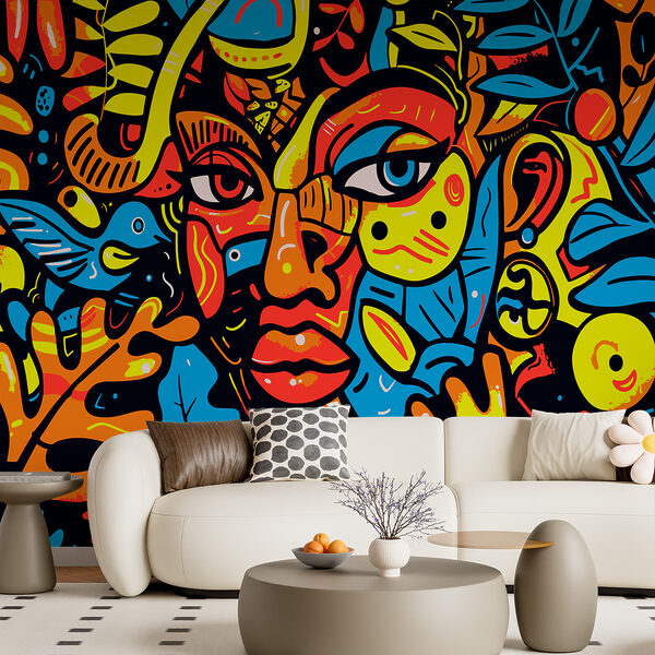 Colorful art of a face Wall murals Colorful art of a face