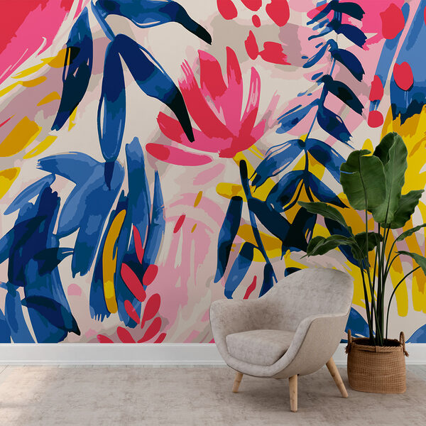 Colorful floral pattern with leaves Wall murals Colorful floral pattern with leaves