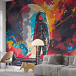 Wall murals Astronaut in space with a large red and orange space behind him