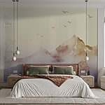 Wall murals Painting of mountains and birds