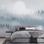 Wall murals Foggy forest with the sun shining through