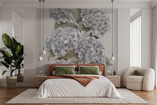 Wall mural Elegant hydrangeas in soft monochrome