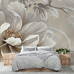 Wall murals Elegant cream blossom on vintage canvas