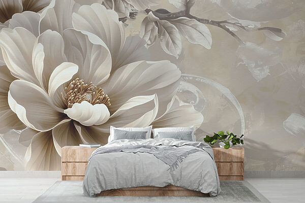 Elegant cream blossom on vintage canvas Wall murals Elegant cream blossom on vintage canvas