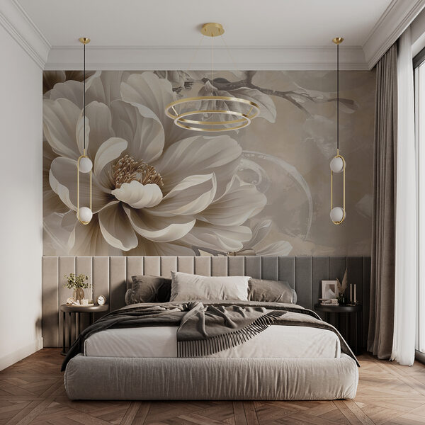 Wall mural Elegant cream blossom on vintage canvas (SKU: w08181v2) Wall mural Wall mural Elegant cream blossom on vintage canvas (SKU: w08181v2)