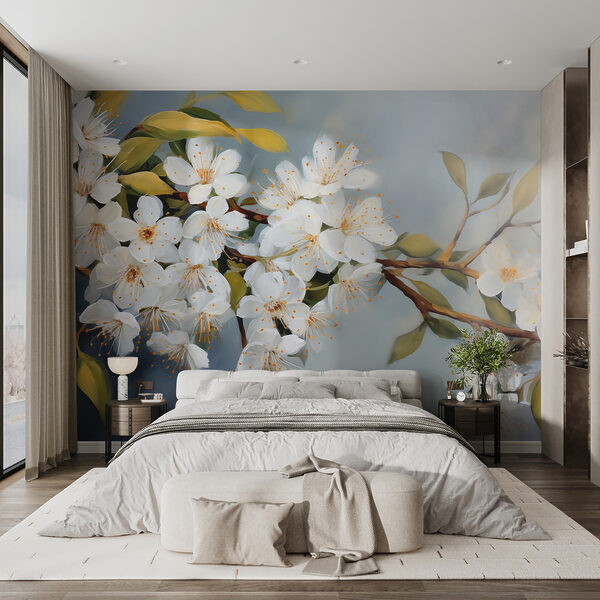 White flowers on a branch Wall murals White flowers on a branch