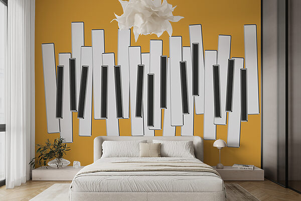 Piano keys on a yellow background Wall murals Piano keys on a yellow background
