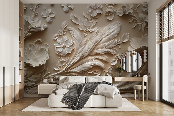 White floral design on a wall Wall murals White floral design on a wall