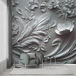 Wall murals White wall with flowers and leaves