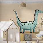 Wall murals Cartoon dinosaur with plants and leaves