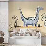 Wall murals Cartoon dinosaur with plants and flowers