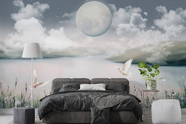 Birds flying over a lake Wall murals Birds flying over a lake