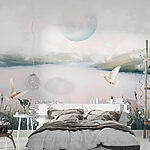 Wall murals Birds flying over a lake
