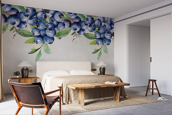 Blueberry with green leaves Wall murals Blueberry with green leaves