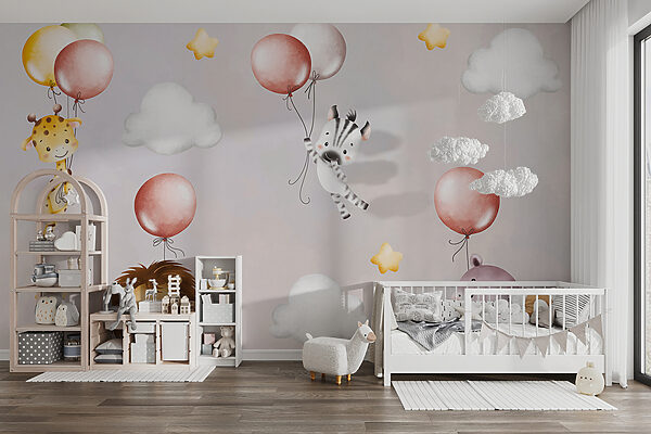 Wallpaper with animals and balloons Wall murals Wallpaper with animals and balloons