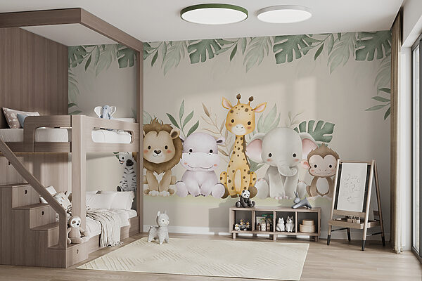 Group of animals next to leaves Wall murals Group of animals next to leaves