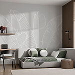 Wall murals White line drawing of leaves