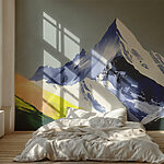 Wall murals Mountain with snow and green hills