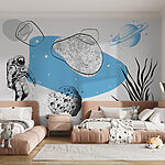 Wall murals Drawing of an astronaut running in space