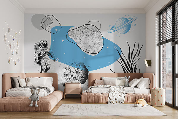 Drawing of an astronaut running in space Wall murals Drawing of an astronaut running in space