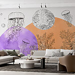 Wall murals Drawing of jellyfish and seaweed