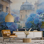 Wall murals Painting of blue flowers on a balcony