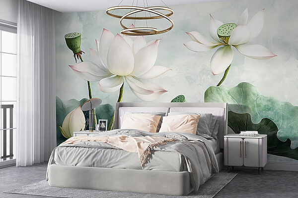 Wall mural Lotus blossoms serene in muted hues