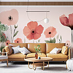Wall murals Group of flowers with green leaves