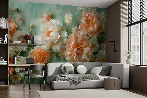 Wall murals Wall murals Group of flowers on a blue background (SKU: w01426)