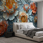 Wall murals Wallpaper with flowers and leaves