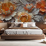 Wall murals Wallpaper with flowers and leaves