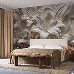 Wall murals White flower sculpture on a wall
