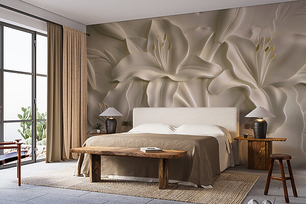 Wall murals Wall murals White flower carving on a wall (SKU: w01434)