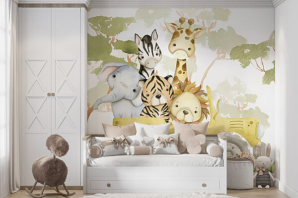 Group of animals in a yellow truck Wall murals Group of animals in a yellow truck