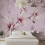 Wall murals Blooming magnolias on pink backdrop