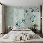 Wall murals Serene magnolia blooms in mint.