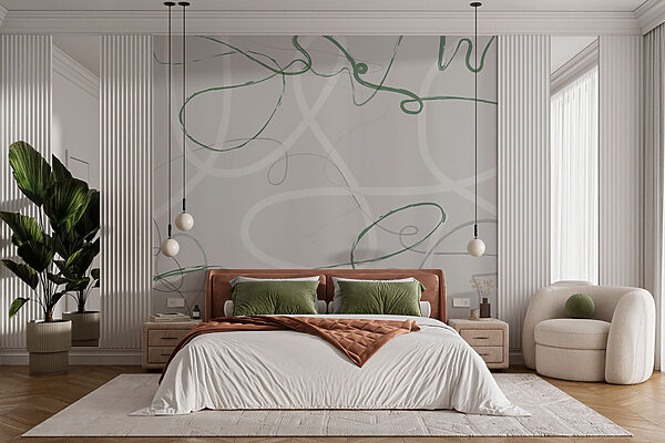 Wall murals Green and grey swirly lines