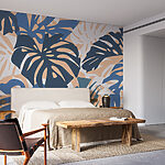 Wall murals Blue and white leaves