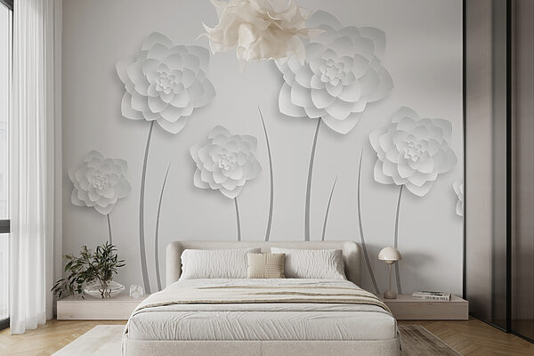 White paper flowers on a white background Wall murals White paper flowers on a white background