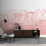 Wall murals Red line drawing of a city