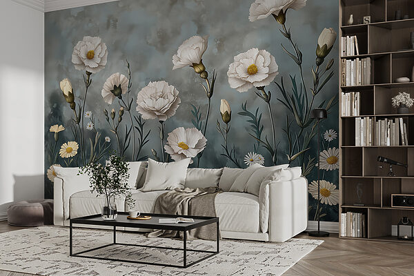 Painting of white flowers Wall murals Painting of white flowers