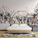 Wall murals Ethereal floral ink and wash