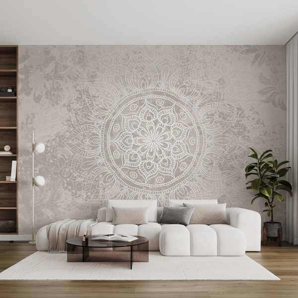 Wall mural White and gray mandala