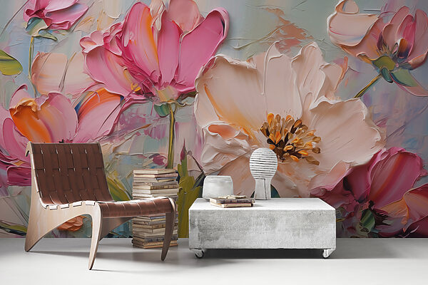 Wall murals Painting of flowers on a canvas